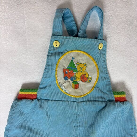 Health-tex Vintage 80s Blue Yellow Bear Bib Overalls 24 Months Corduroy - Picture 9 of 12